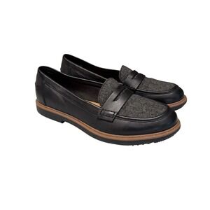 Clarks Raisie Eletta Black Leather Gray Tweed Penny Loafers 26130062 8 M Comfort